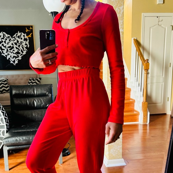 Savage X Fenty Goji Berry Red Midnight Cruise Crop Top Jogger